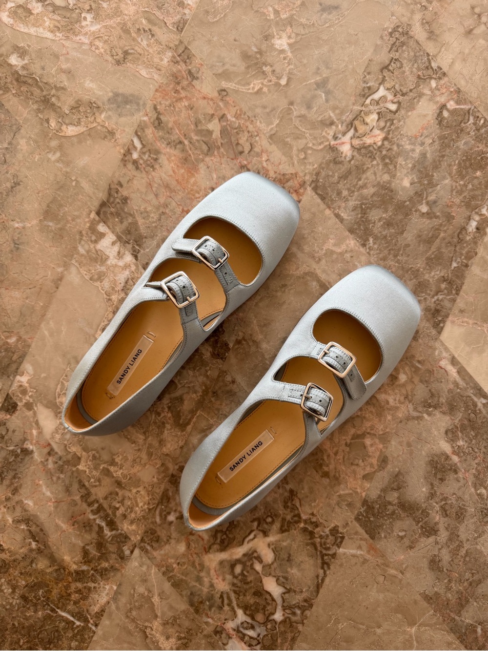 Sandy Liang blue Square-Toe Mary Jane Flats